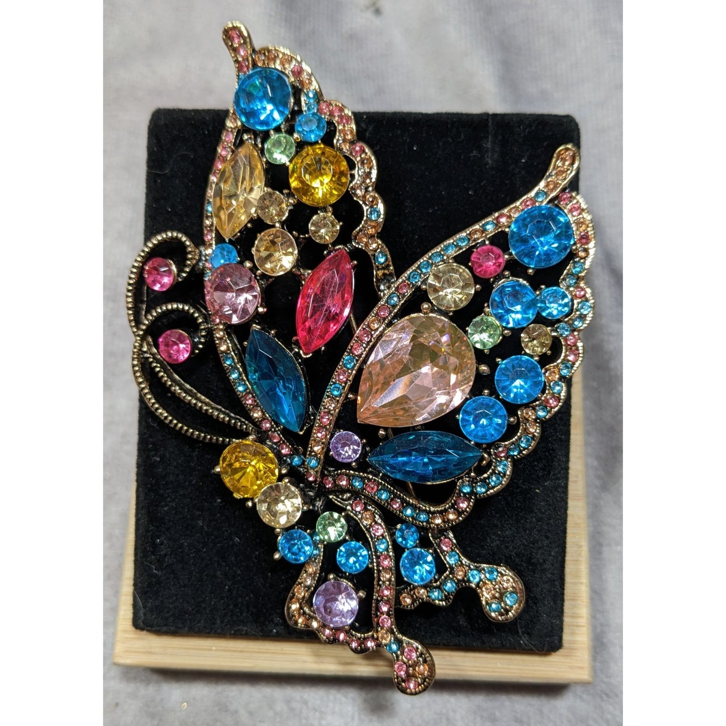 Fantasy Glam Large Rainbow Gemmed Butterfly Brooch