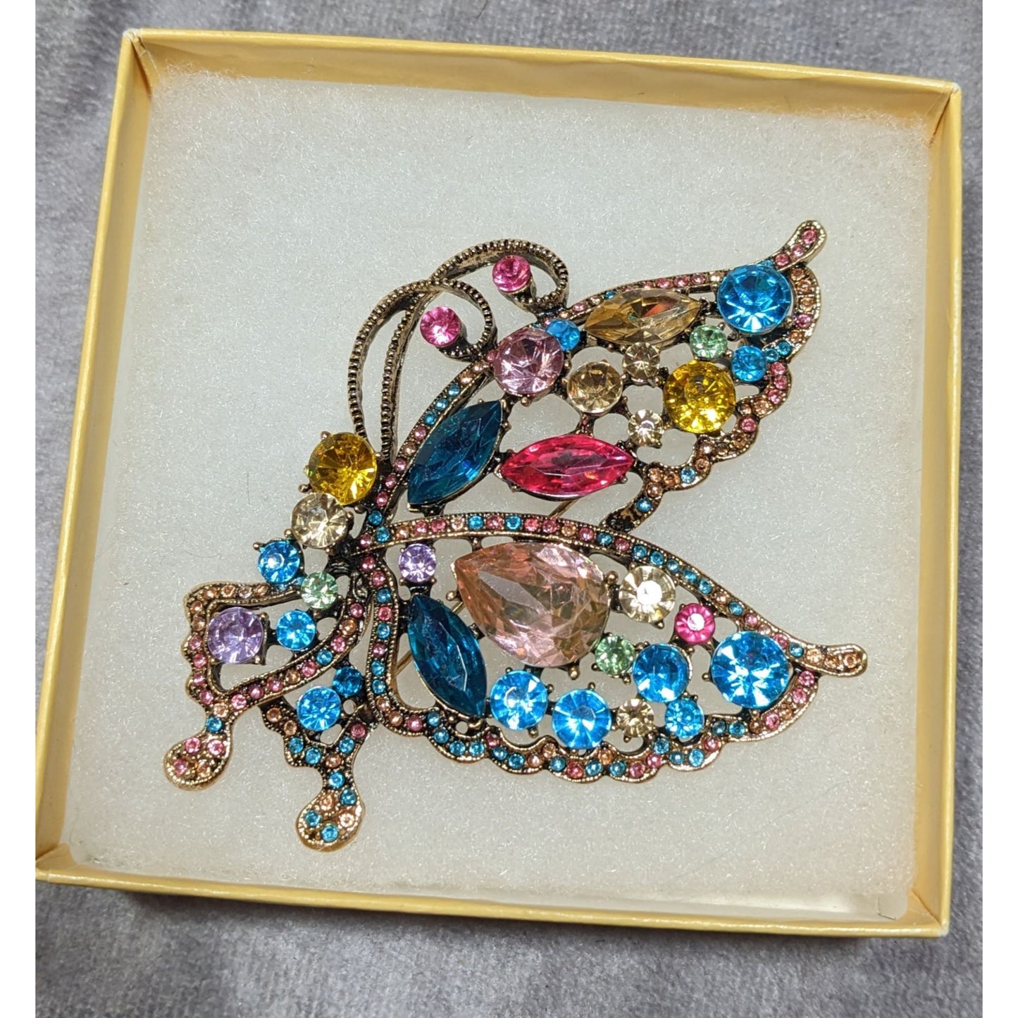 Fantasy Glam Large Rainbow Gemmed Butterfly Brooch