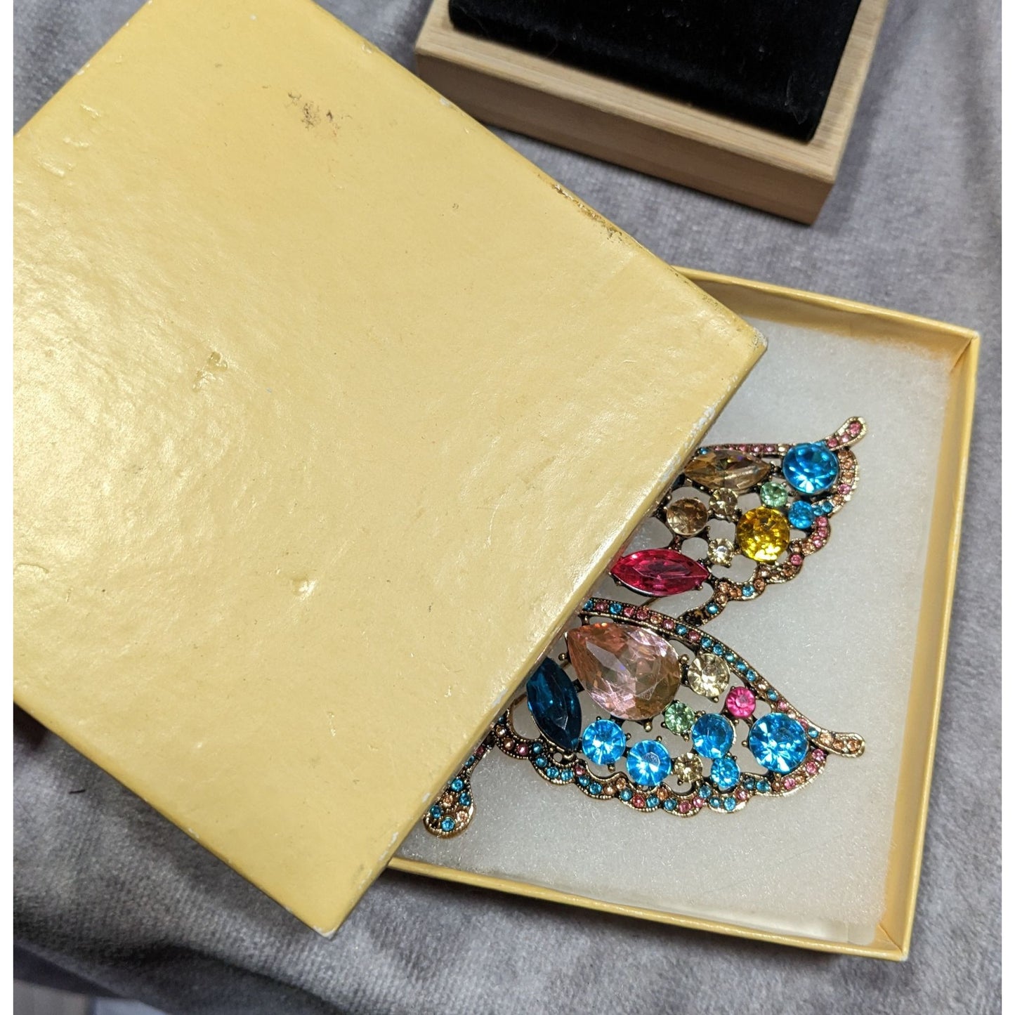 Fantasy Glam Large Rainbow Gemmed Butterfly Brooch