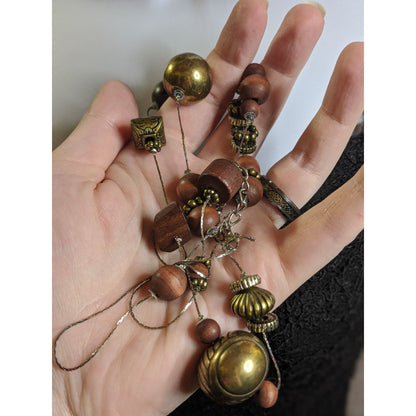 Rustic Wood And Brass Beaded Station Necklace