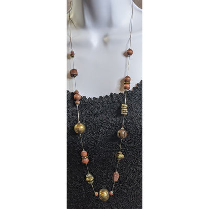 Rustic Wood And Brass Beaded Station Necklace