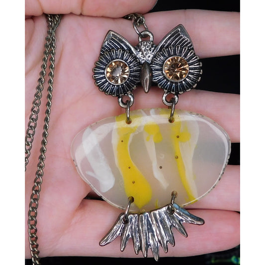 Retro Nature Inspired Yellow Owl Pendant Necklace