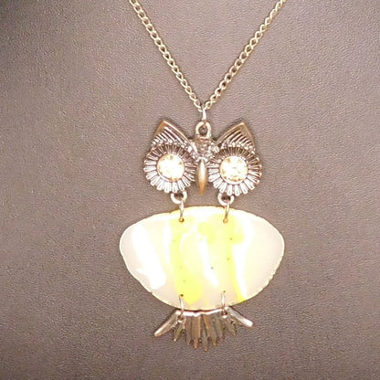 Retro Nature Inspired Yellow Owl Pendant Necklace