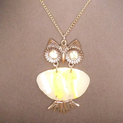 Retro Nature Inspired Yellow Owl Pendant Necklace