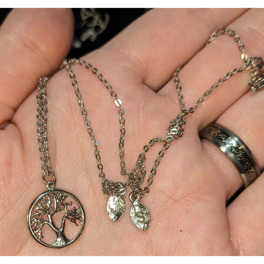 Tree Of Life Pendant Necklace With J And S Initial Leaf Charms