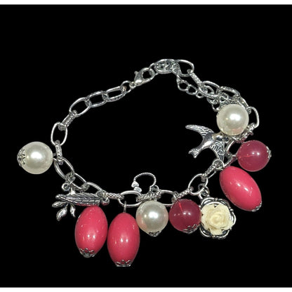 Y2K Coquette Pink And Pearl Floral Charm Bracelet