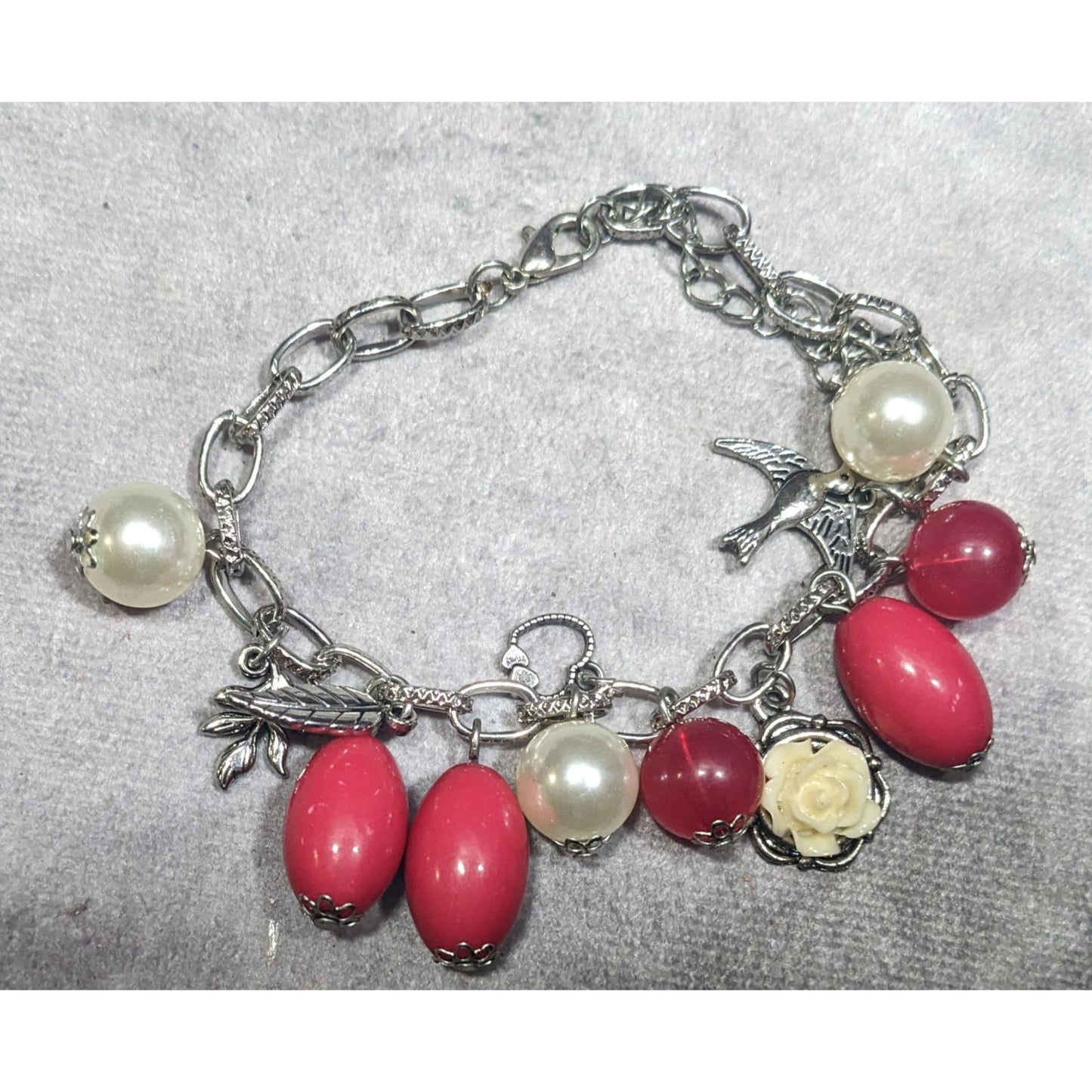 Y2K Coquette Pink And Pearl Floral Charm Bracelet