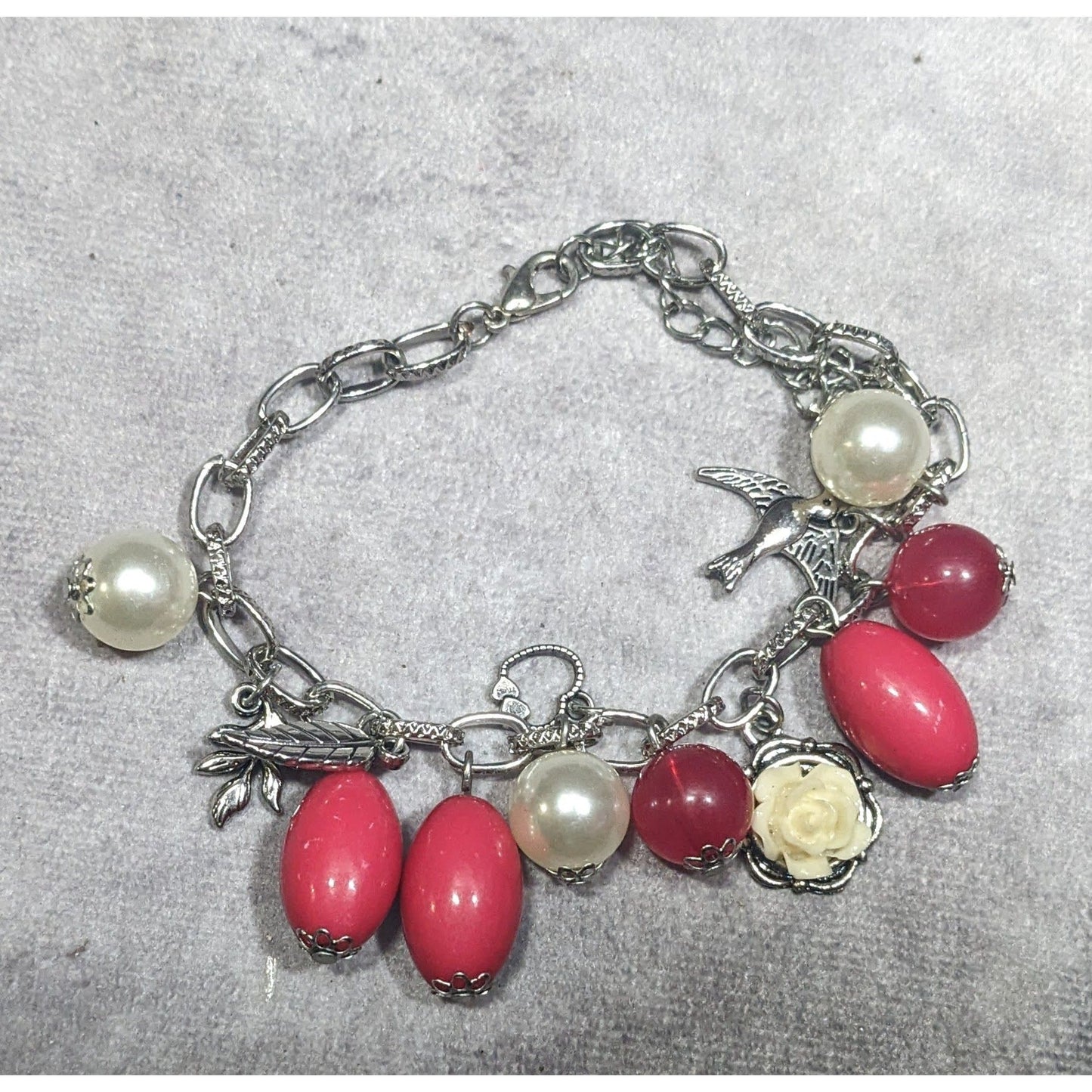 Y2K Coquette Pink And Pearl Floral Charm Bracelet