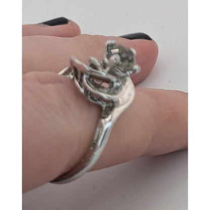 Smoky Quartz Silver Tone Floral Swirl Ring Size 7.75