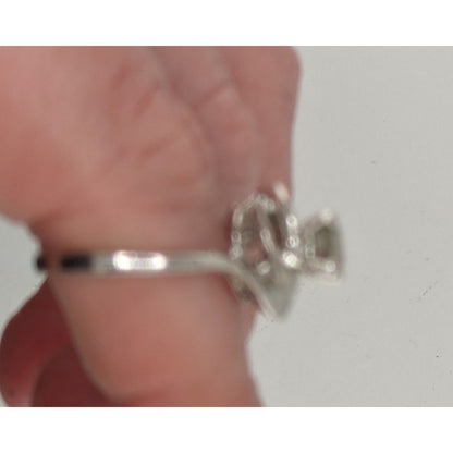 Smoky Quartz Silver Tone Floral Swirl Ring Size 7.75