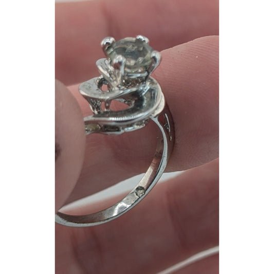 Smoky Quartz Silver Tone Floral Swirl Ring Size 7.75