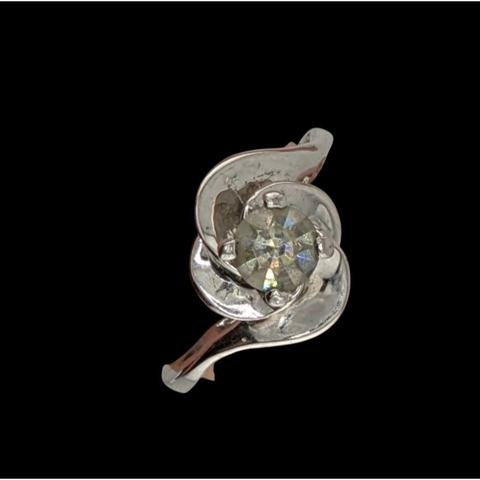 Smoky Quartz Silver Tone Floral Swirl Ring Size 7.75