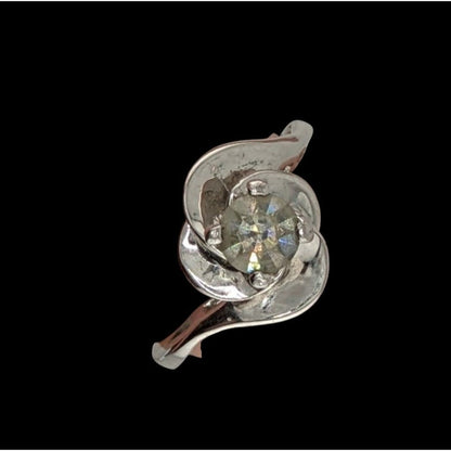 Smoky Quartz Silver Tone Floral Swirl Ring Size 7.75