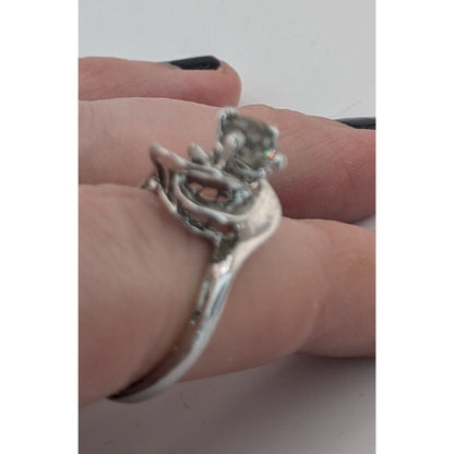 Smoky Quartz Silver Tone Floral Swirl Ring Size 7.75