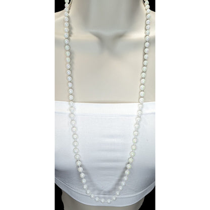 Long Iridescent White Beaded Necklace