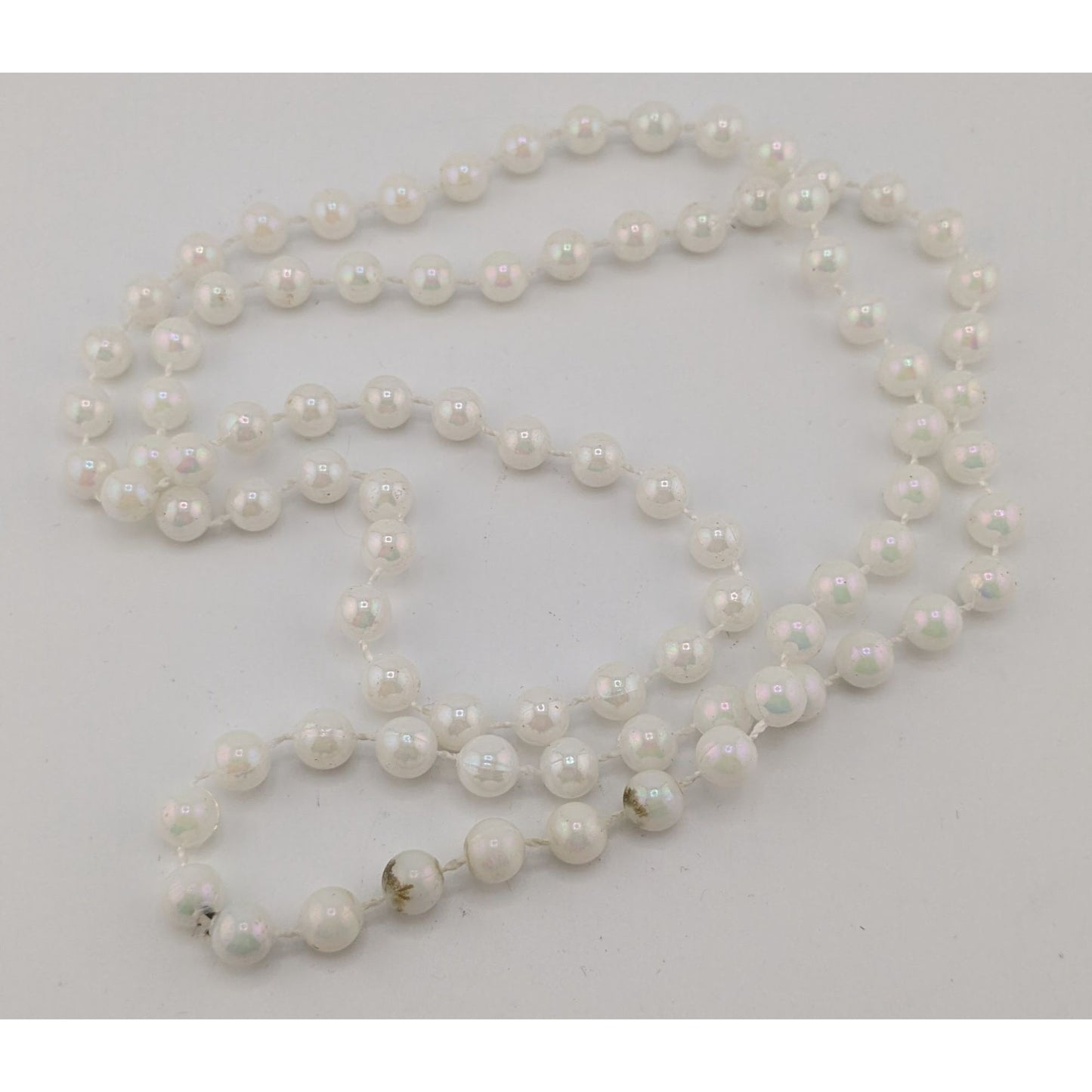 Long Iridescent White Beaded Necklace