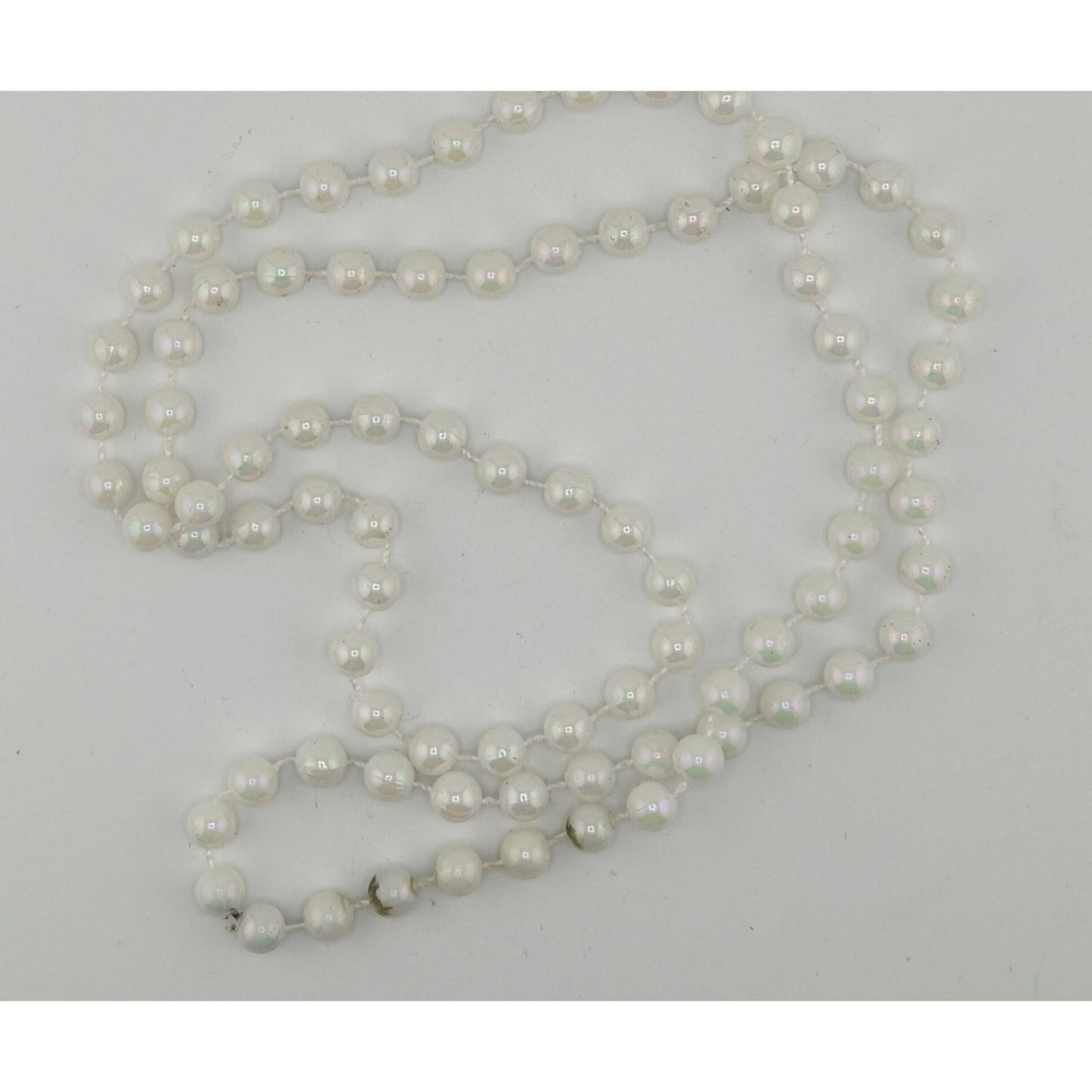 Long Iridescent White Beaded Necklace