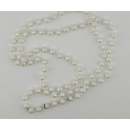 Long Iridescent White Beaded Necklace