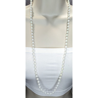Long Iridescent White Beaded Necklace