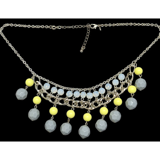 Avon Grey And Yellow Beaded Fringe Bib Necklace