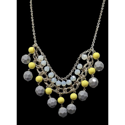 Avon Grey And Yellow Beaded Fringe Bib Necklace