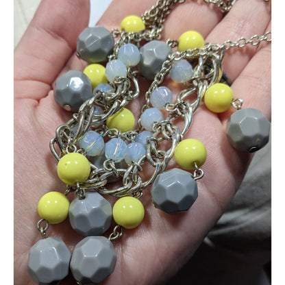 Avon Grey And Yellow Beaded Fringe Bib Necklace