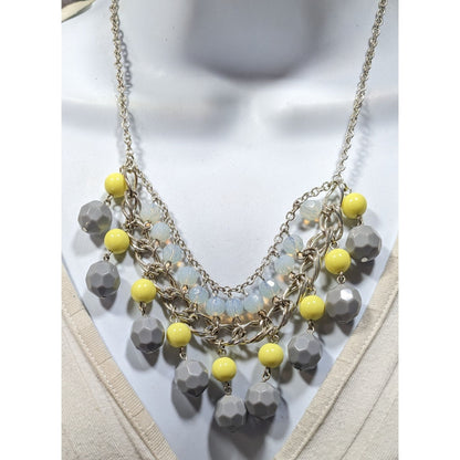 Avon Grey And Yellow Beaded Fringe Bib Necklace