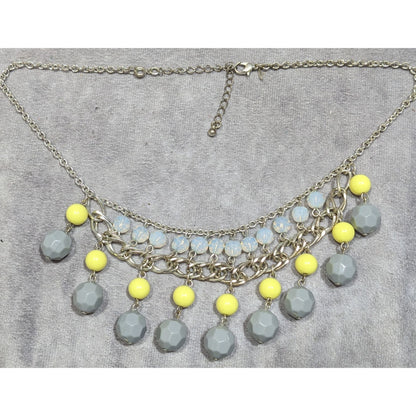 Avon Grey And Yellow Beaded Fringe Bib Necklace