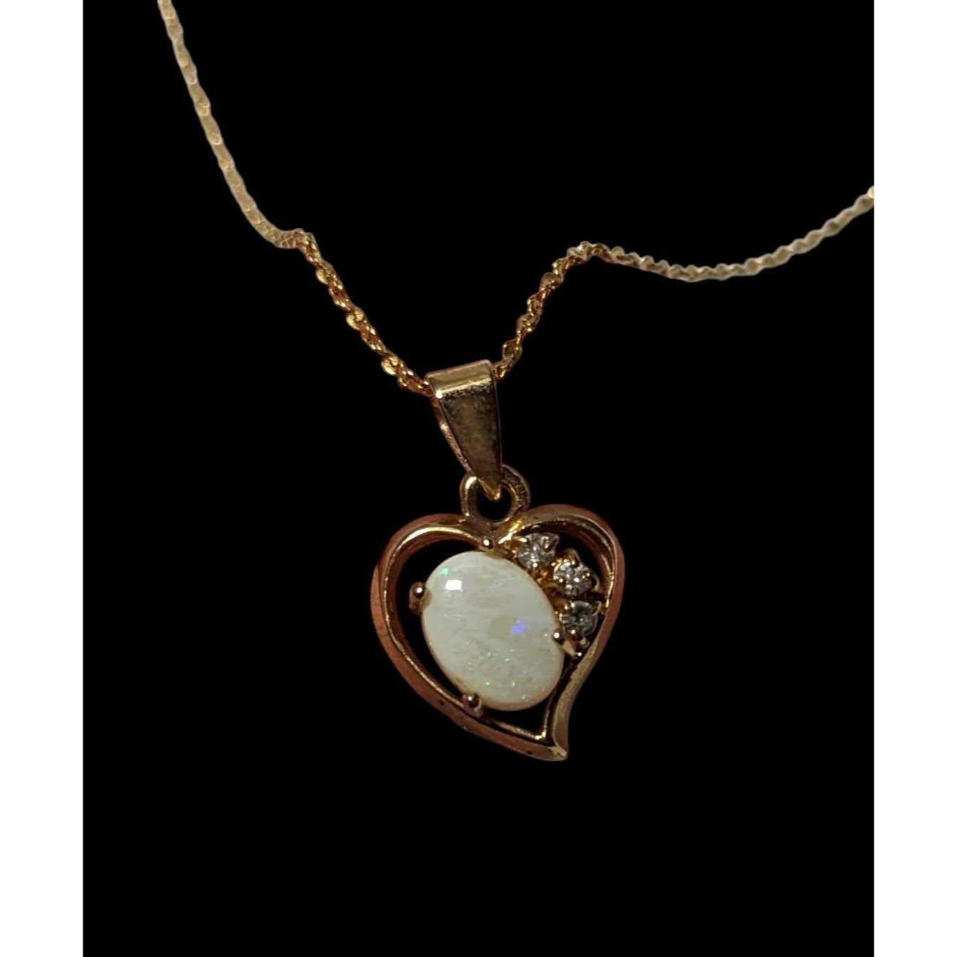 Nakagawa Corporation Gold Tone Opal Gemmed Heart Necklace