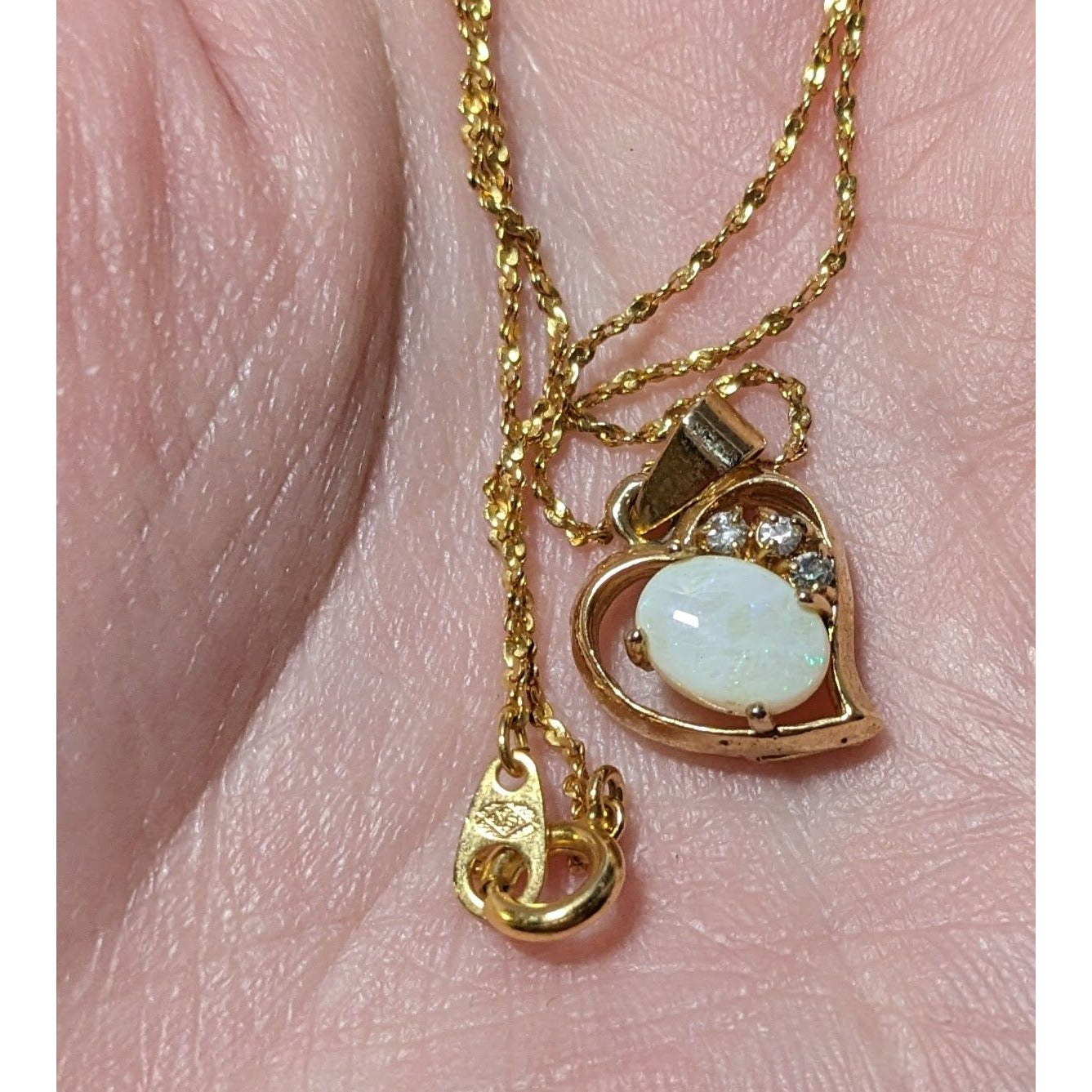 Nakagawa Corporation Gold Tone Opal Gemmed Heart Necklace