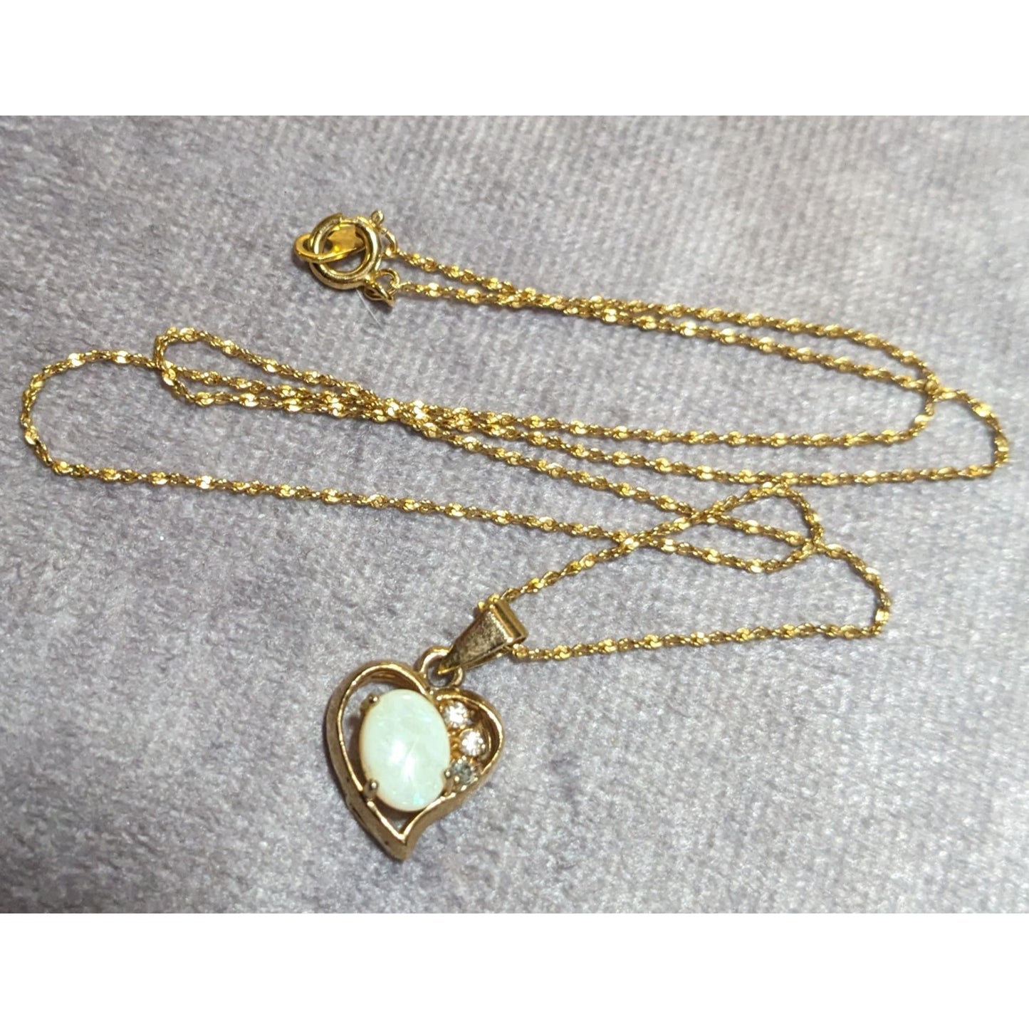 Nakagawa Corporation Gold Tone Opal Gemmed Heart Necklace