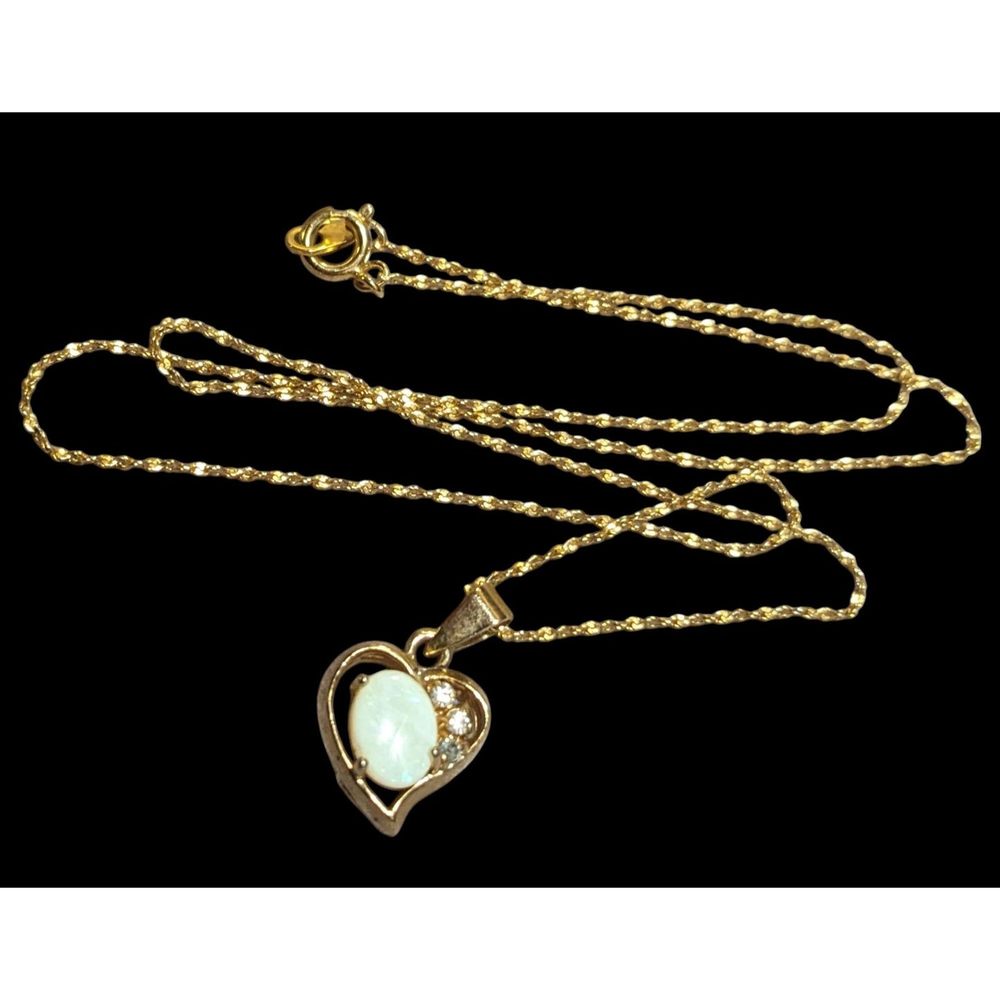 Nakagawa Corporation Gold Tone Opal Gemmed Heart Necklace