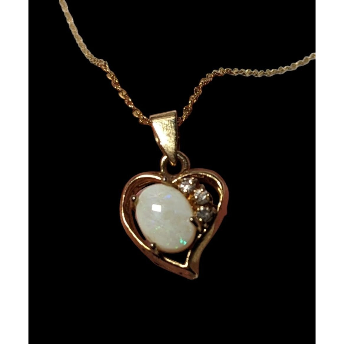 Nakagawa Corporation Gold Tone Opal Gemmed Heart Necklace