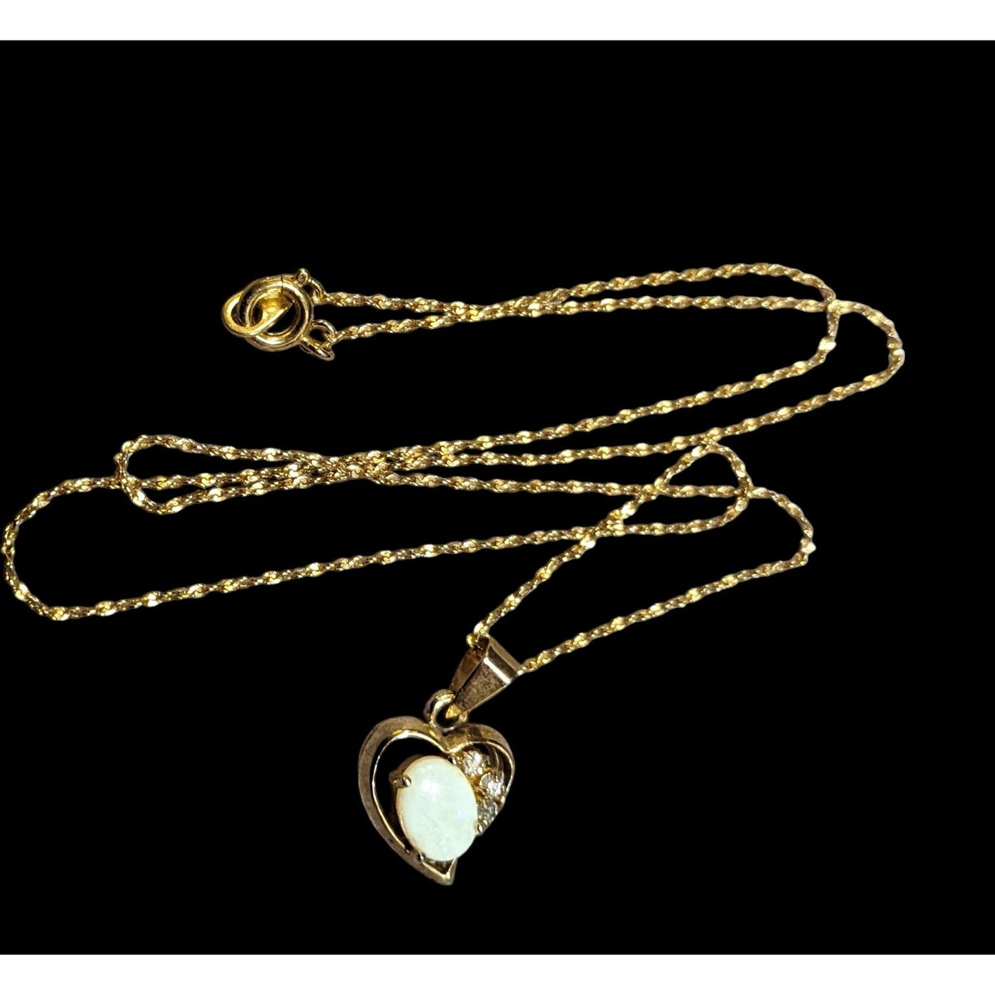 Nakagawa Corporation Gold Tone Opal Gemmed Heart Necklace