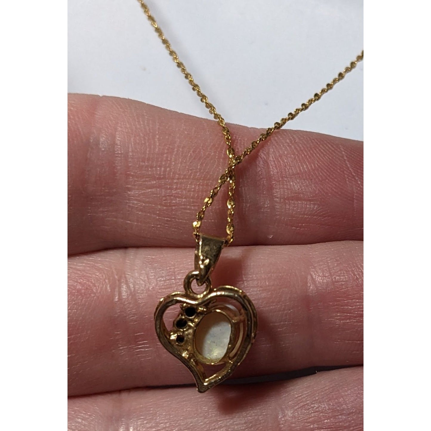 Nakagawa Corporation Gold Tone Opal Gemmed Heart Necklace