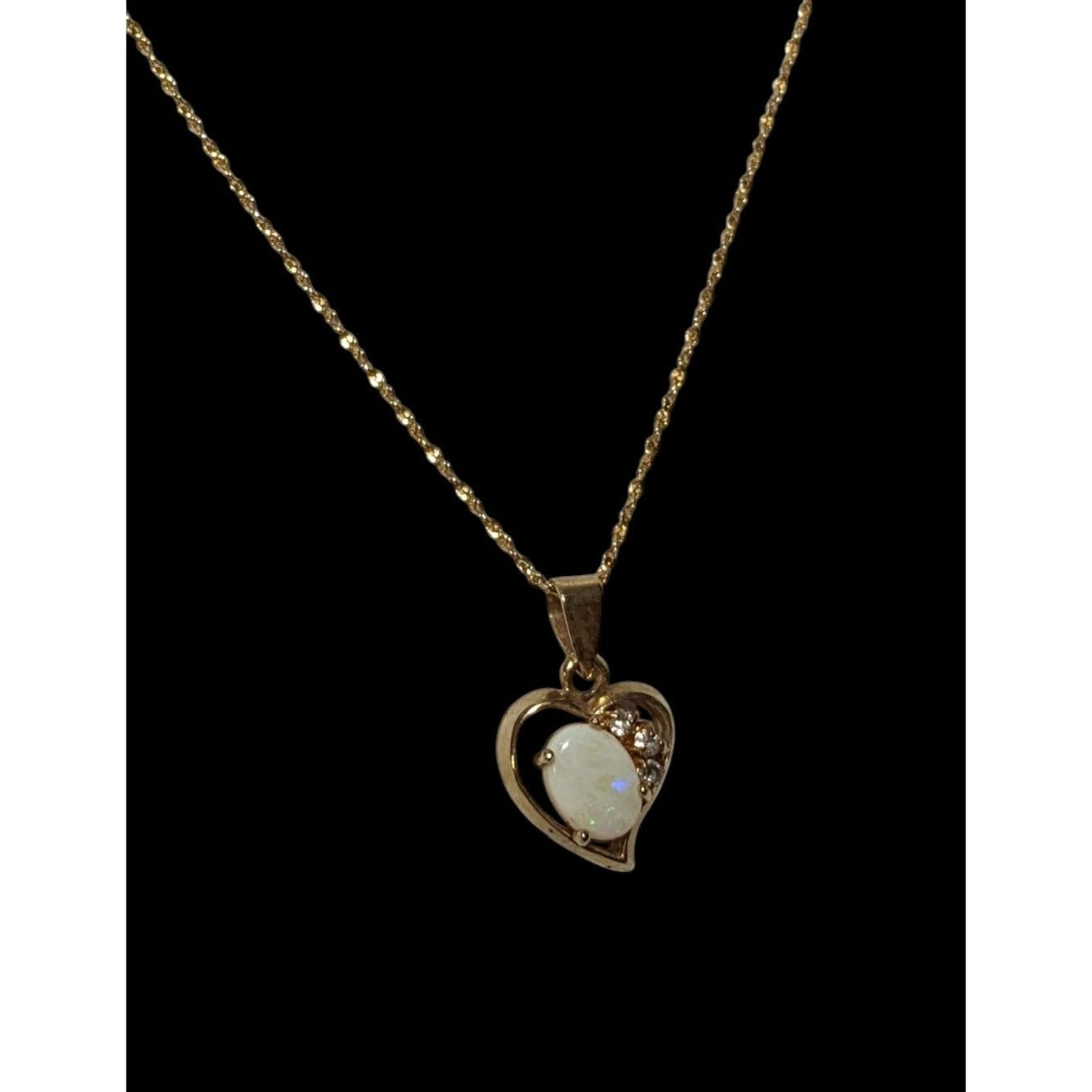 Nakagawa Corporation Gold Tone Opal Gemmed Heart Necklace