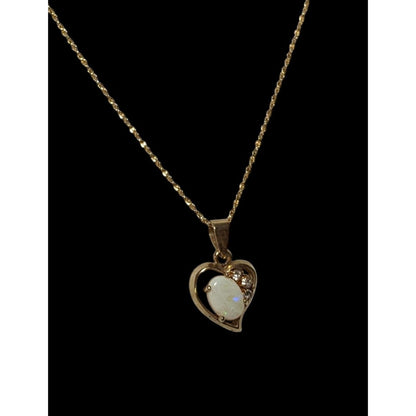 Nakagawa Corporation Gold Tone Opal Gemmed Heart Necklace