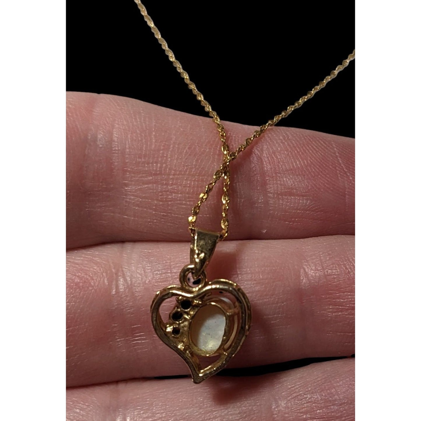 Nakagawa Corporation Gold Tone Opal Gemmed Heart Necklace