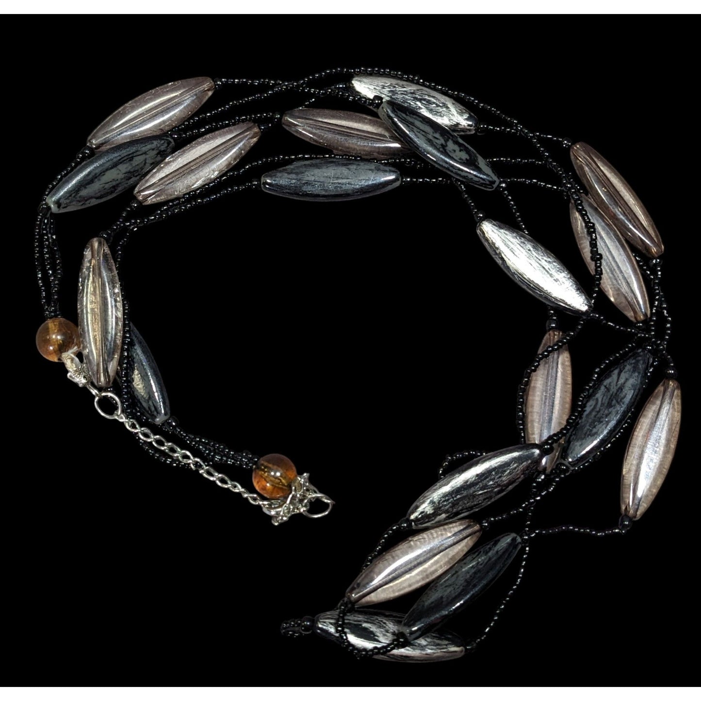 Modern Black Glass And Smoky Grey Beaded Layered Necklace