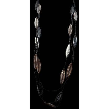 Modern Black Glass And Smoky Grey Beaded Layered Necklace