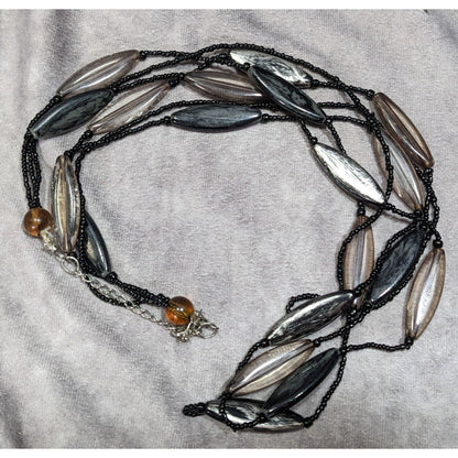 Modern Black Glass And Smoky Grey Beaded Layered Necklace