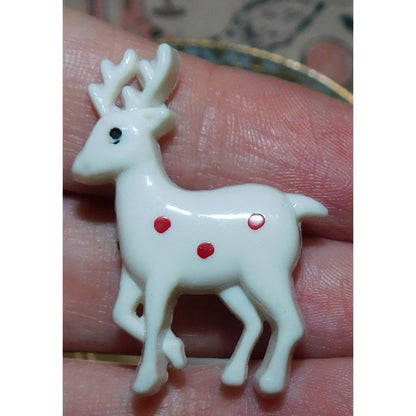 Vintage White Reindeer Brooch With Red Polka Dots
