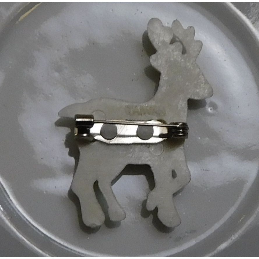 Vintage White Reindeer Brooch With Red Polka Dots