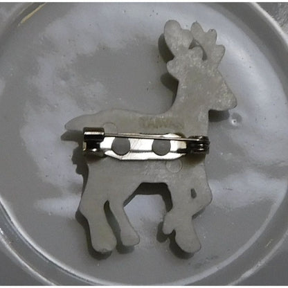 Vintage White Reindeer Brooch With Red Polka Dots