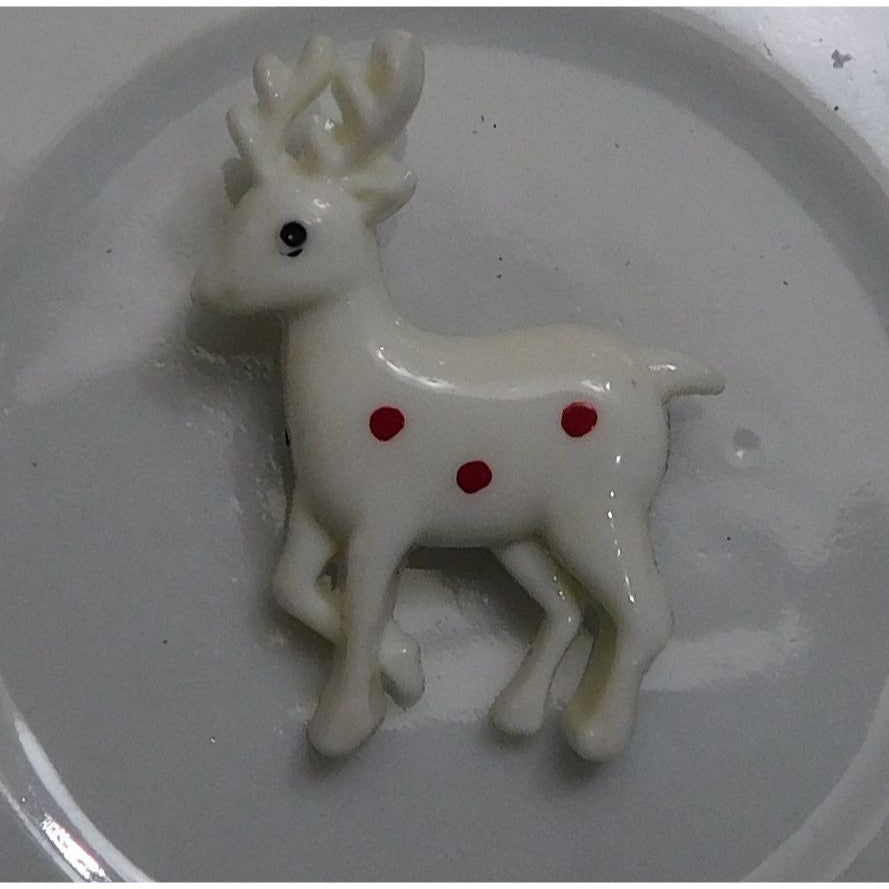 Vintage White Reindeer Brooch With Red Polka Dots