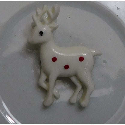 Vintage White Reindeer Brooch With Red Polka Dots