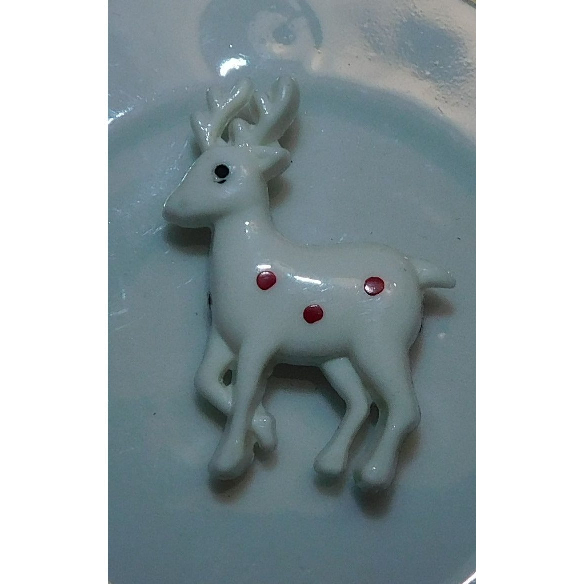 Vintage White Reindeer Brooch With Red Polka Dots