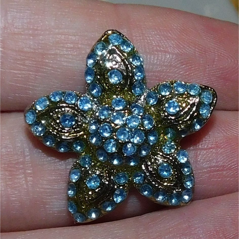 Vintage Blue And Silver Tone Rhinestone Floral Star Brooch