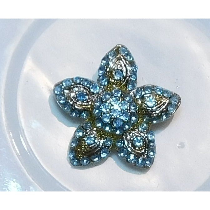 Vintage Blue And Silver Tone Rhinestone Floral Star Brooch