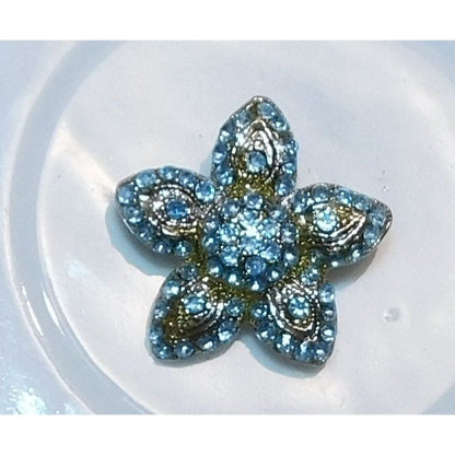 Vintage Blue And Silver Tone Rhinestone Floral Star Brooch